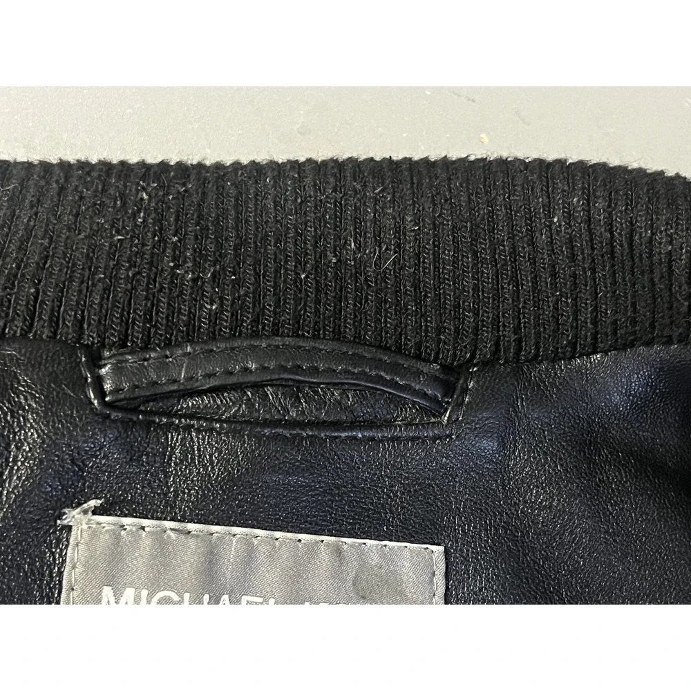 Michael Kors Leather Jacket Mens Medium Black Moto Full Zip Zipper Pockets